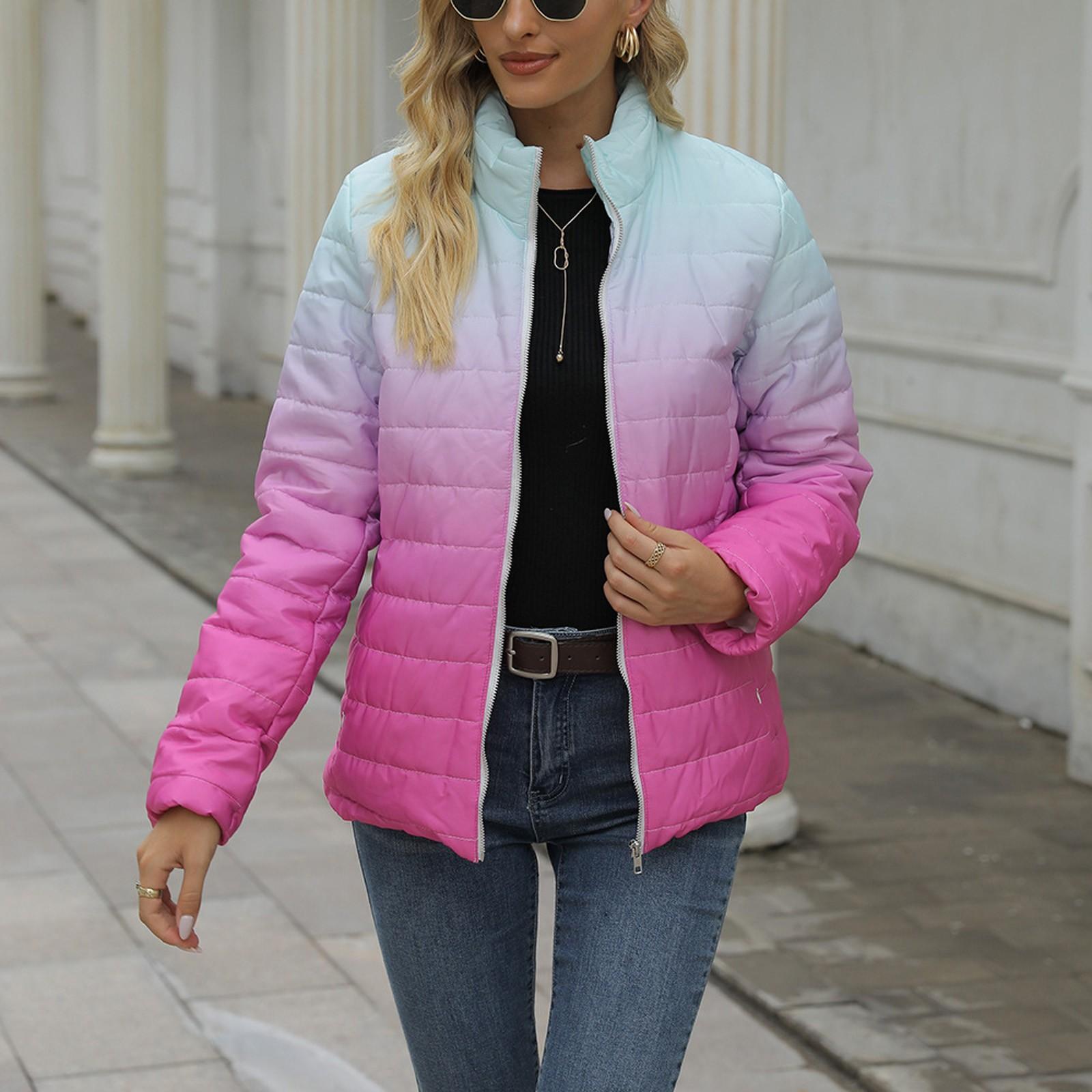 

Women s Casual Stand Light Coat Short Button Pocket Down Jackets Coat S гарячі рожевого кольору