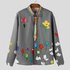 Oversized Neck Men Incerun Lapel Buttons Up Floral Print Casual Long Sleeve Shirts