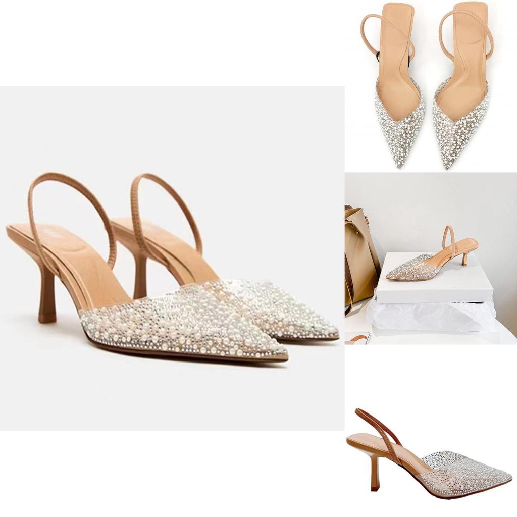 Open Toe High Heel Shoes With Pearl Details For Daily Use