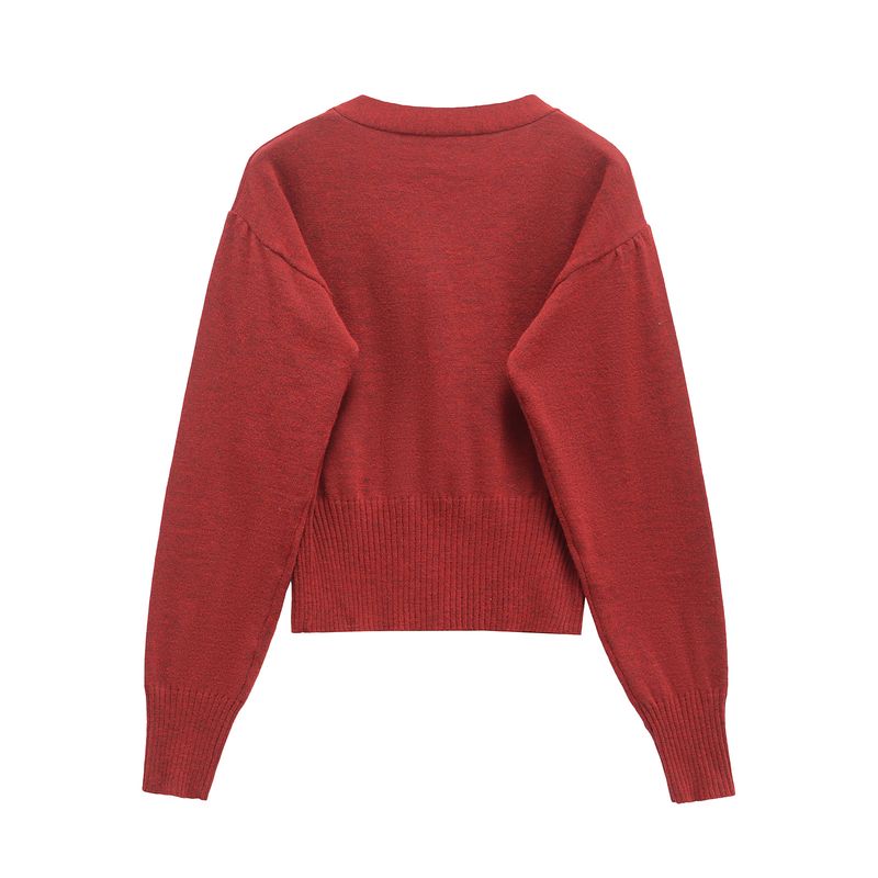 Jnleaog Autumn New Women's Clothing Fashion Style French Fashion All-Match Casual Long Sleeves V-neck Knitted Jacket