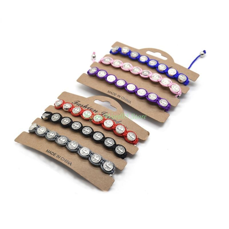 24TE Hand Woven Rosary Bracelet Adjustable Wristband Chain Prayer Blessing Bracelets Holy Father Catholic Jewelry for Men Women