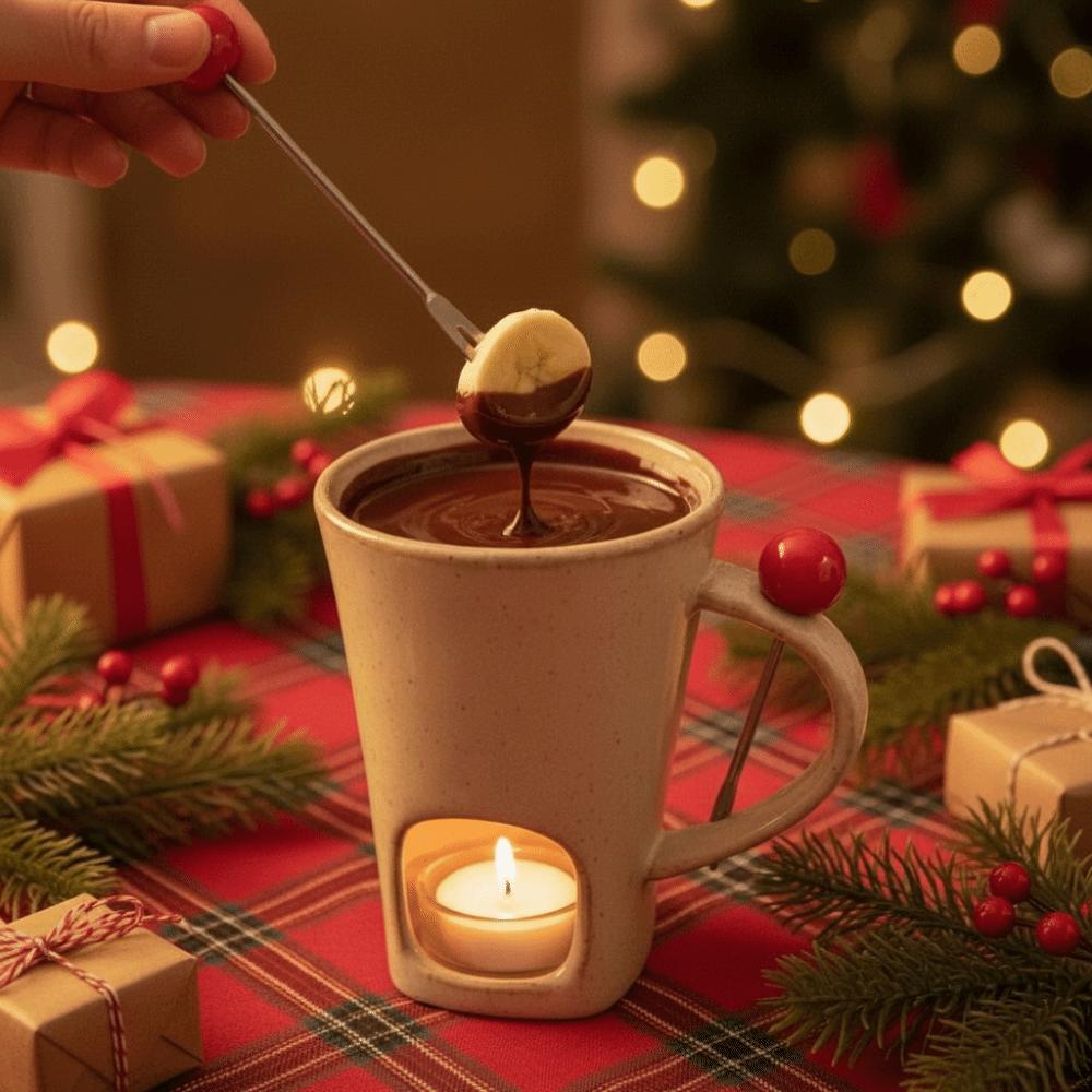 Ceramic Chocolate Fondue Mug with Fork Cheese Melting Pot Practical Butter Warmer Pot Party
