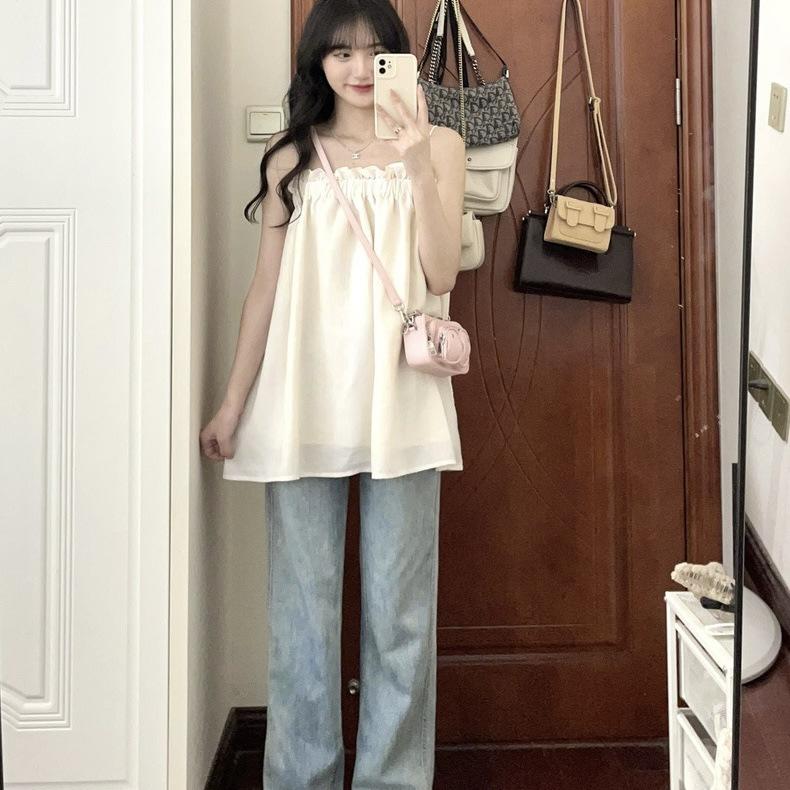 French Beauty Back Sling Vest Women's Outer Wear Summer 1111 New Inner Loose Tube Top Design Sleeveless Top