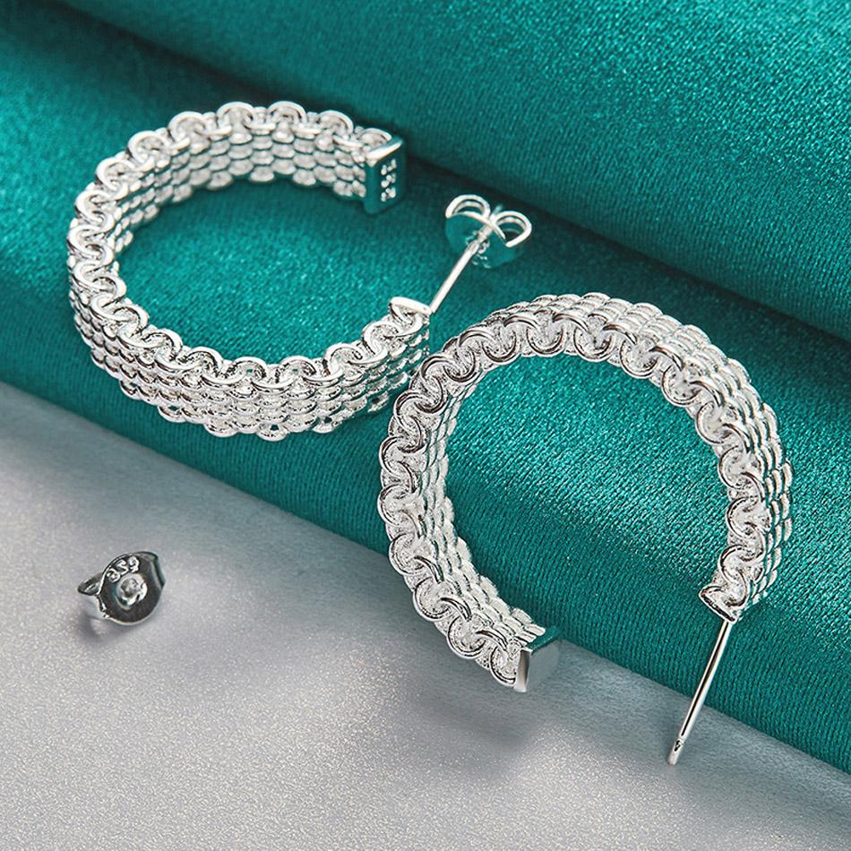 

URMYLADY 925 стерлингового серебра 25 мм плетеные сетчатые серьги-гвоздики для женщин мода свадьба помолвка шарм ювелирные изделия ME332