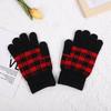Winter Fashion Retro Plaid Gloves Outdoor Cycling Warm Five-Finger Knitted Gloves