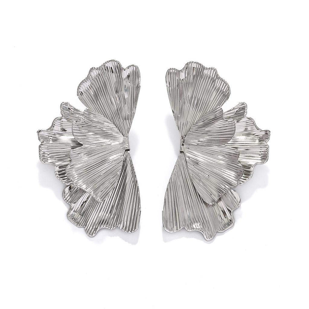 Irregularly Pleated Flower Stud Earrings, Ginkgo Biloba Leaf Petal Necklace Set, Jewelry, Exaggerated Temperament, High-end Earrings.