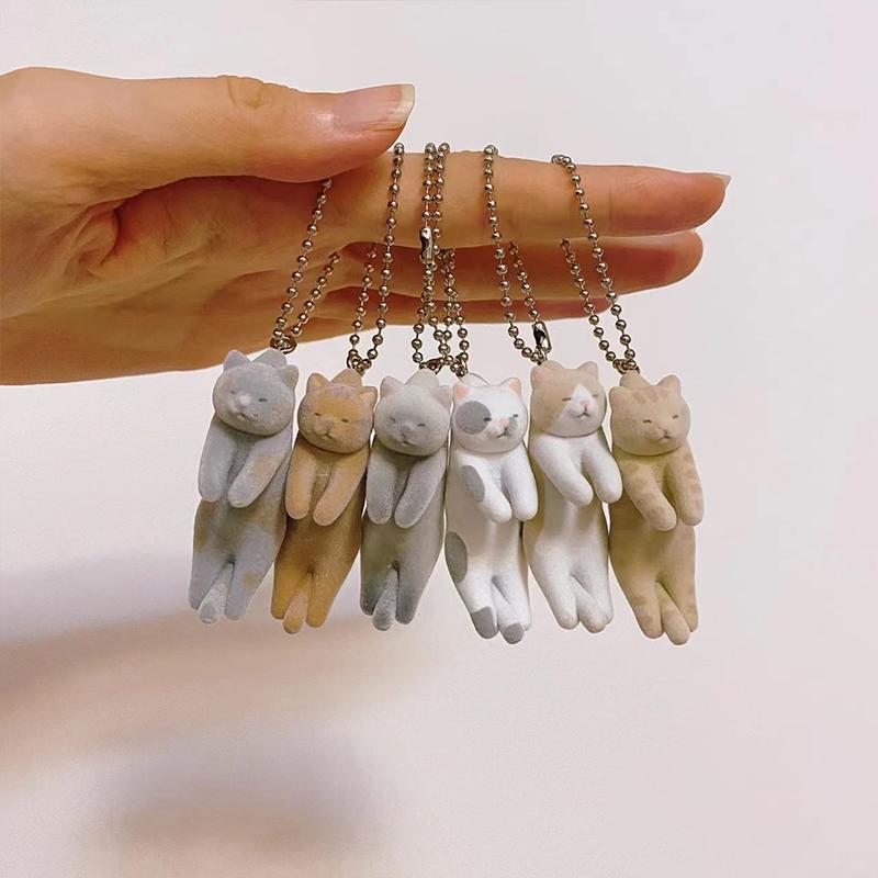 QUALIA Flocked Hanging Cat Capsule Toy Japanese Calico Striped Orange and White Cat Blue Cat Bag Pendant Cute Gifts