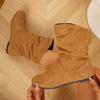 2025 Pleated Stack Boots Women's Winter New Large Size Round Toe Retro Mid-leg Boots
