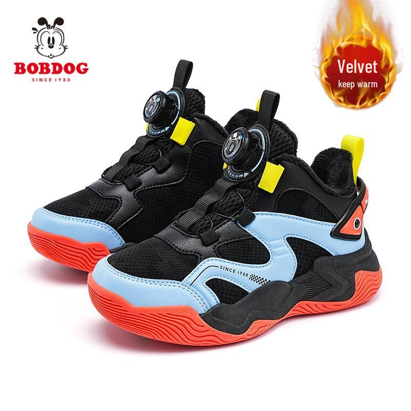 Bobodou 2025 Winter Kids' Velvety Warm Sports Sneakers with Rotating Button for Boys & Girls