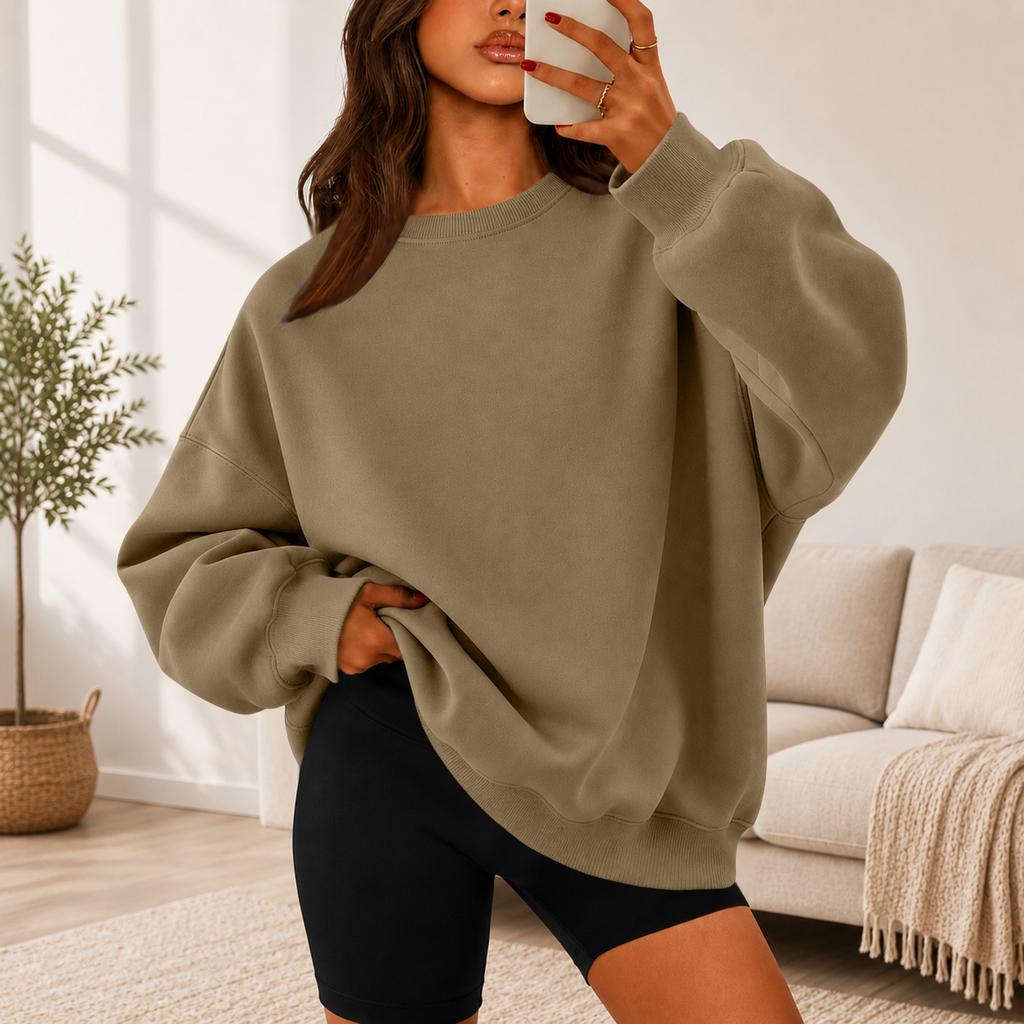Women's Color Crewneck Sweatshirt Loose Fit Casual Pullover for Everyday Wear