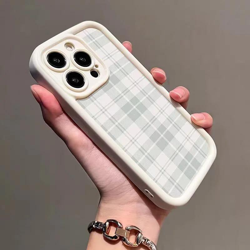 Retro Karomuster Anti-Fall Handyhülle für iPhone 16 15 14 13 12 11 17 Pro Max 16 Plus 17Air Weiche Silikonhülle Coque Geschenk
