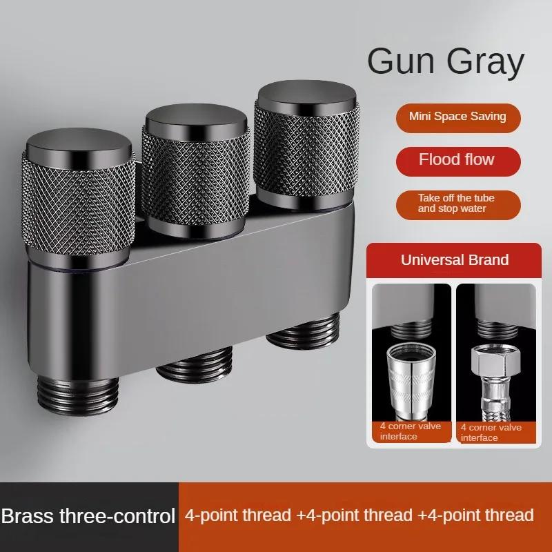 Brass One In Three Out Three Way Control Washing Machine Chrome/gray Faucet Three Way Triangle Valve G1/3Mini Multi-function
