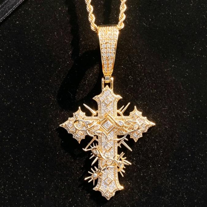 Hip Hop Style Alloy Spiny Horn Cross Pendant Diamond Street Rap Accessories Support