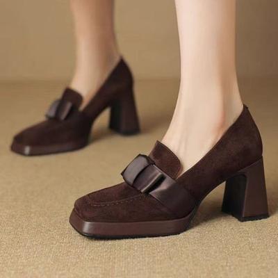 Moda francese retrò moda fiocco impermeabile plateau tacchi alti scarpe da donna 2024 nuove punta quadrata tacco spesso suola spessa scarpe singole