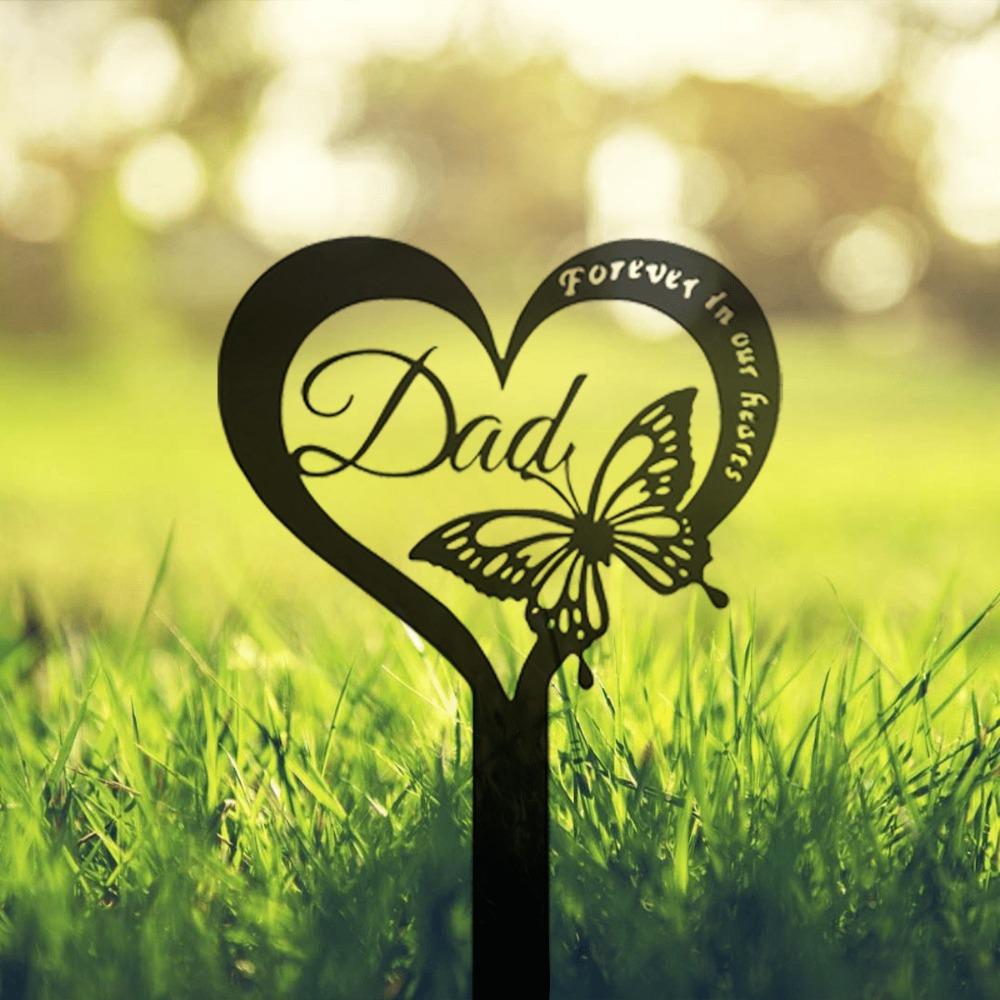 Metal Memorial Stake with Butterfly, Outdoor Cemetery Grave Decor, Sympathy Gift for Dad, Garden Art