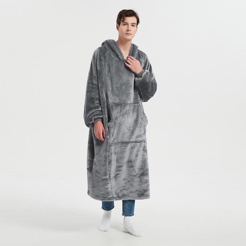 

Мужской носимый худи-одеяло оверсайз с капюшоном, уютное теплое флисовое одеяло с рукавами для взрослых, зимние домашние халаты с карманом Long