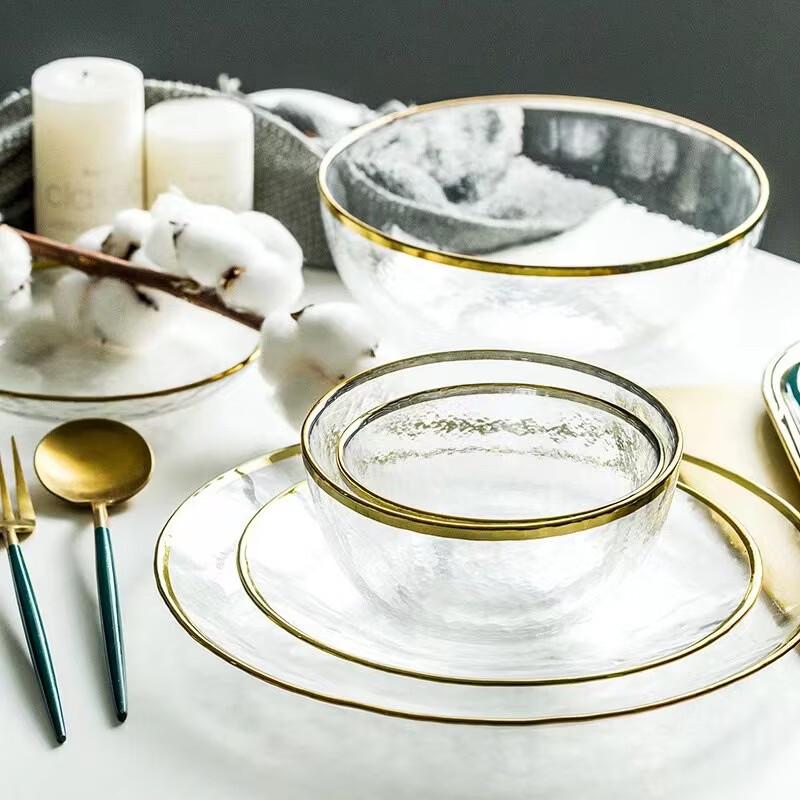 Nordic Gold-Rimmed Glass Compartment Tray