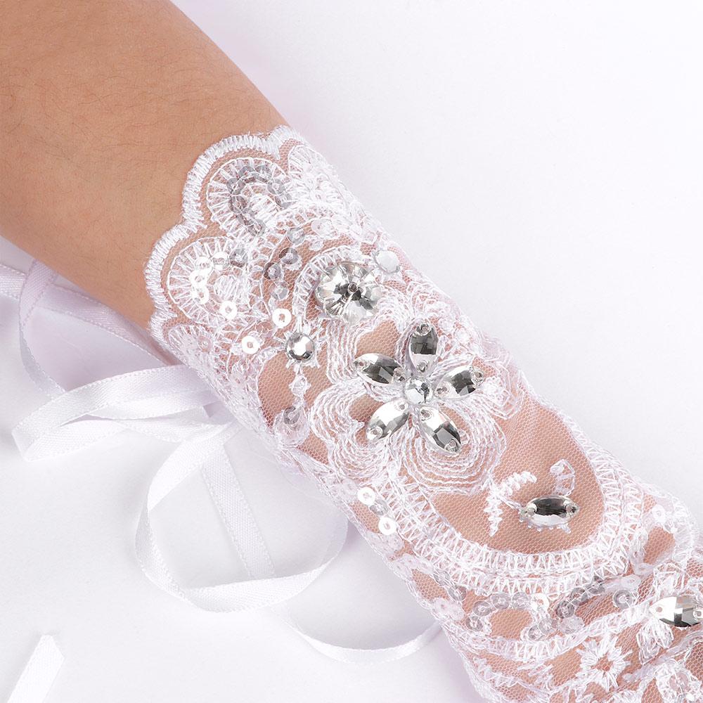 Top Hot Bride Wedding Fashionable Short Gloves Beads Rhinestone Fingerless Gloves Lace