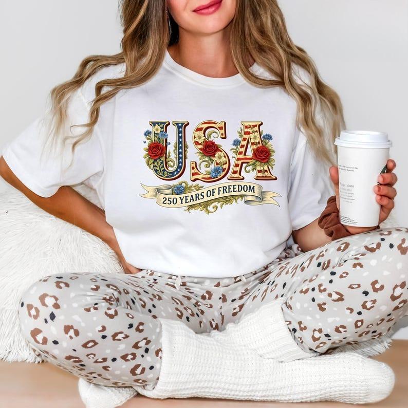 USA 250 Years of Freedom Shirt Women Unisex Fasshion America 250 Patriotic Streetwear Independence Day Vintage USA Unisex Tees
