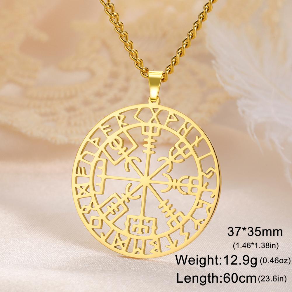 Dawapara Vegvisir Pendant Necklace Nordic Runes Compass Necklace Protection Amulet Stainless Steel Jewelry