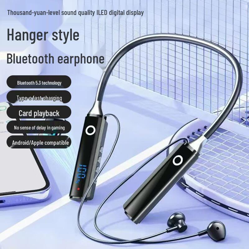 Wireless Bluetooth Earphones 003: Ultra-Long Battery Life, Power Display, Low Latency, Neckband Semi-In-Ear Design.