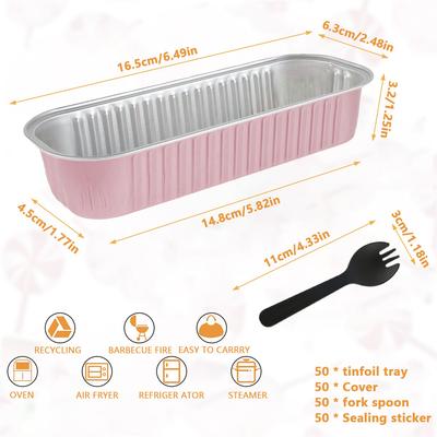 50 db Mini Kenyérsütőforma Fedővel és Kanállal 6,8oz Téglalap Alumíniumfólia Sütőformák Újrafelhasználható Mini Kenyeres Dobozok Muffin Sütőformák