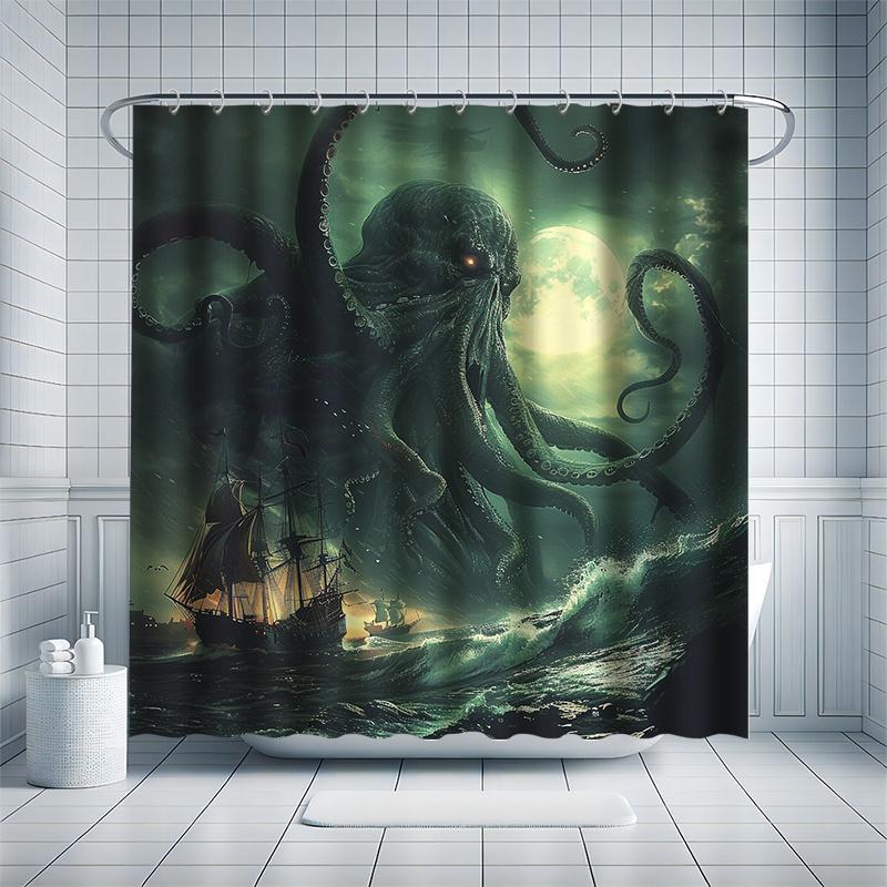 

Cthulhu Shower Curtain Set - Deep Sea Horror, Ocean Legend Series, Includes 12 Hooks, Polyester Fabric, Modern Bathroom Decor W60H190(CM)-1 Pcs