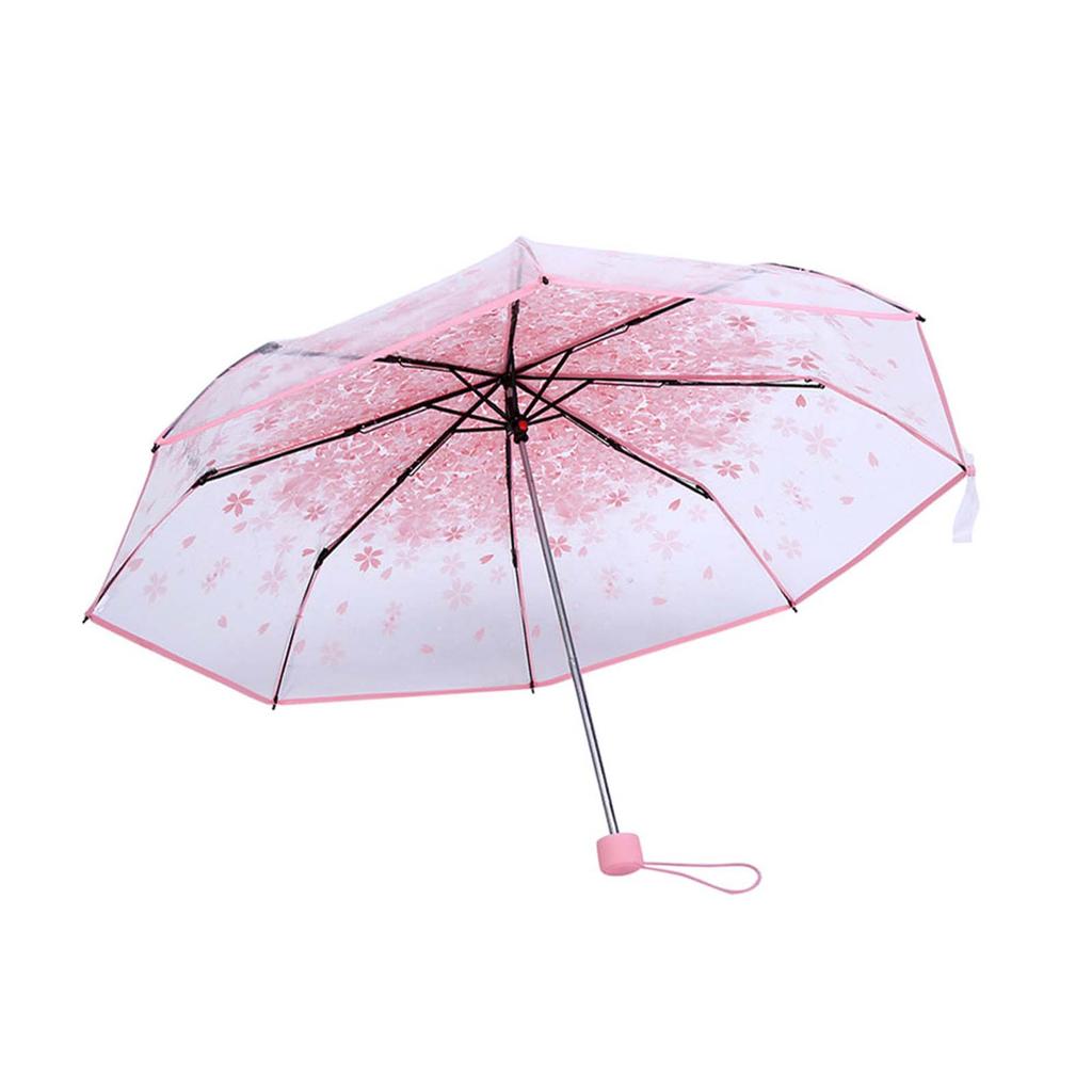 1PC Transparent Folding Umbrella Fashionable Princess Umbrella Cherry Blossom # Pink