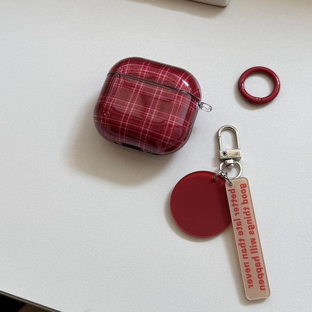 Fashion Retro Wine Red Grid Gloss Soft Silicone Headphone Cases for AirPods 1 2 3 4 Pro 2 Pro3 Cute Pendant Protection Cases