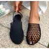 Women Summer Thin Band Braid Mesh Sandals Hollow Two Ways To Wear Slides Women Comfy Round Toe Flats Mules Travel Beach Slippers