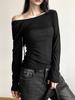 Women Autumn Long-sleeved Slash Neck Crops Tops Elastic Sexy Slim Backless T-Shirts Female New Fashion Lace-up Solid Top Tees