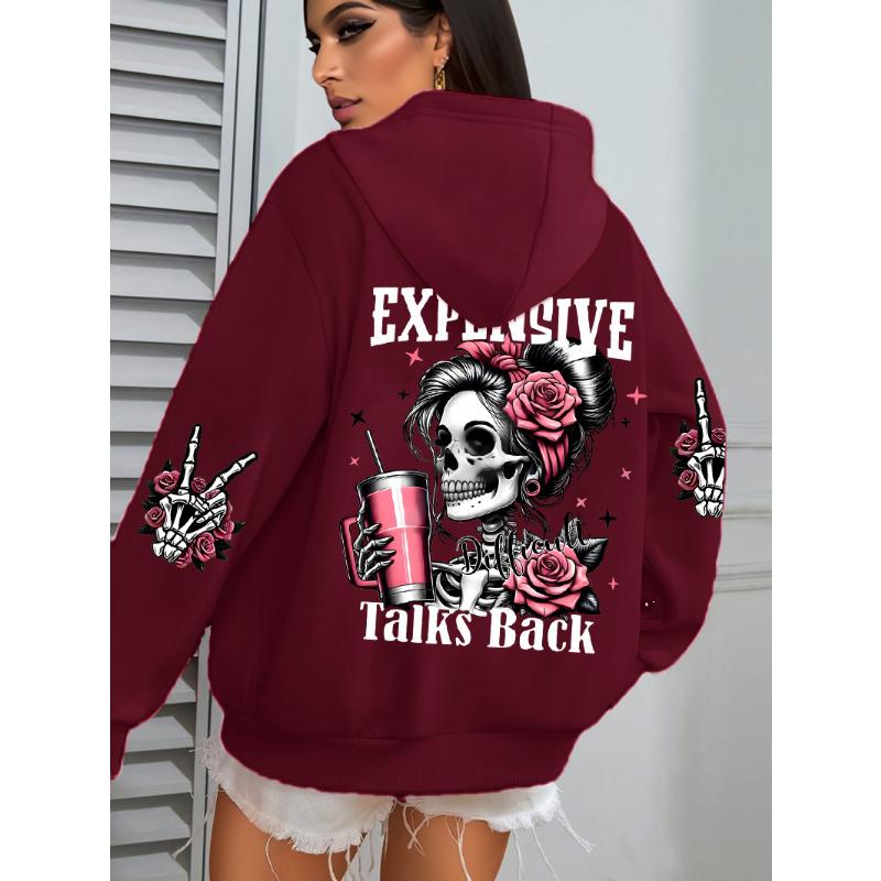 Teure Gespräche Erwidert Lustiger Druck Damen Hoodie Locker Mehrfarbig Pullover Fleece Herbst Sportbekleidung Lässiger Taschen-Hoodie