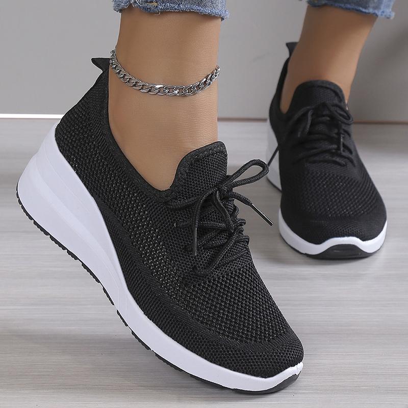 Spring Breathable Wedge Sneakers Women Mesh Knitted Platform Sports Shoes Woman Casual Non-Slip Lace Up Tennis Shoes Ladies