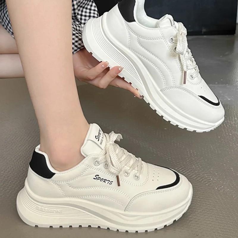 

Round Head Thick Bottom Lace-up Shallow Mouth Women s Casual Shoes Spring and Autumn New Fashion Comfortable Sexy Sports Shoes 35 чёрный