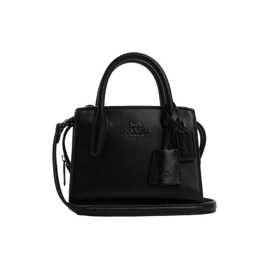 Coach Andrea 15 Textured Logo Solid Color Zipper Closure Mini Tote Bag Women Tote Black CO974-JIBLK