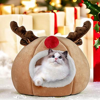 Autumn and Winter Warm Pet Supplies Three-dimensional Sponge Cat Nest Creative Pet Nest Tent Christmas Reindeer Kennel