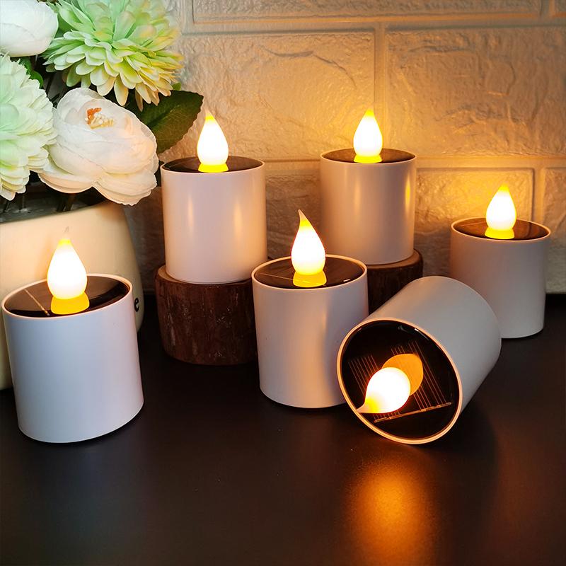 6-Pack Solar LED Candles Outdoor Waterproof Flameless Solar Tea Lights Rechargeable Candles for Party Garden Home Decor