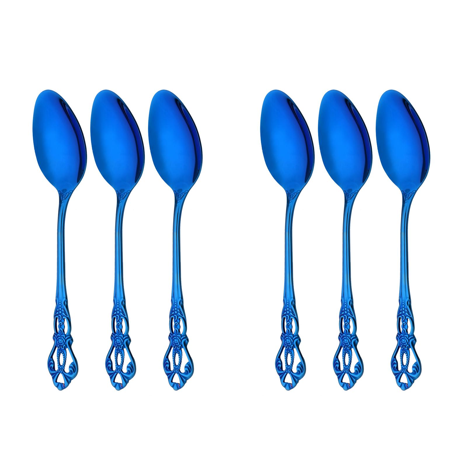 

6/8/32 шт. блестящий синий набор посуды, зеркально полированная посуда из нержавеющей стали, набор столовых приборов, ножи, вилки, ложки, набор столовых приборов 6pcs dessert spoon