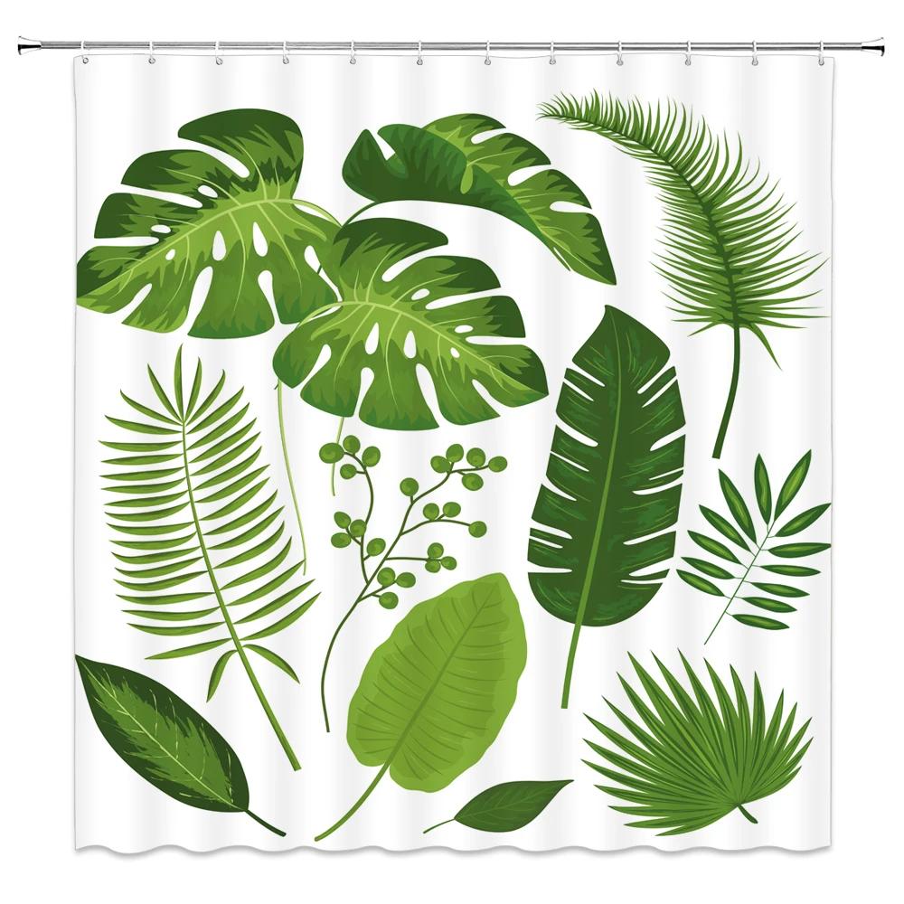Green Tropical Plants Shower Curtain Bathroom Waterproof Polyester Shower Curtain Leaves Printing Curtains for Bathroom Shower