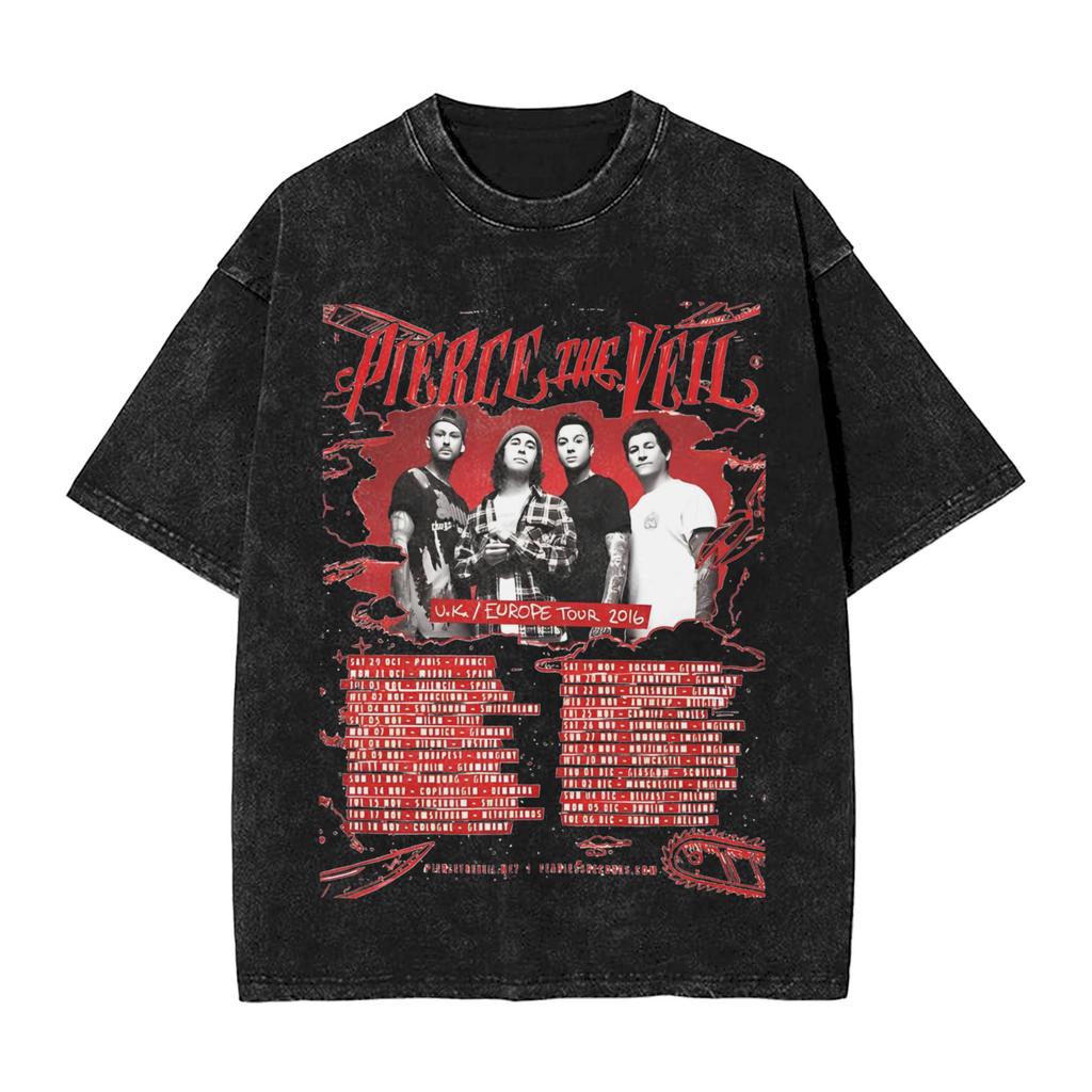 Pierce The Veils Rock Band Washed T Shirt Streetwear Hip Hop Novelty T-Shirt Tees for Men Women Short Sleeve High Street