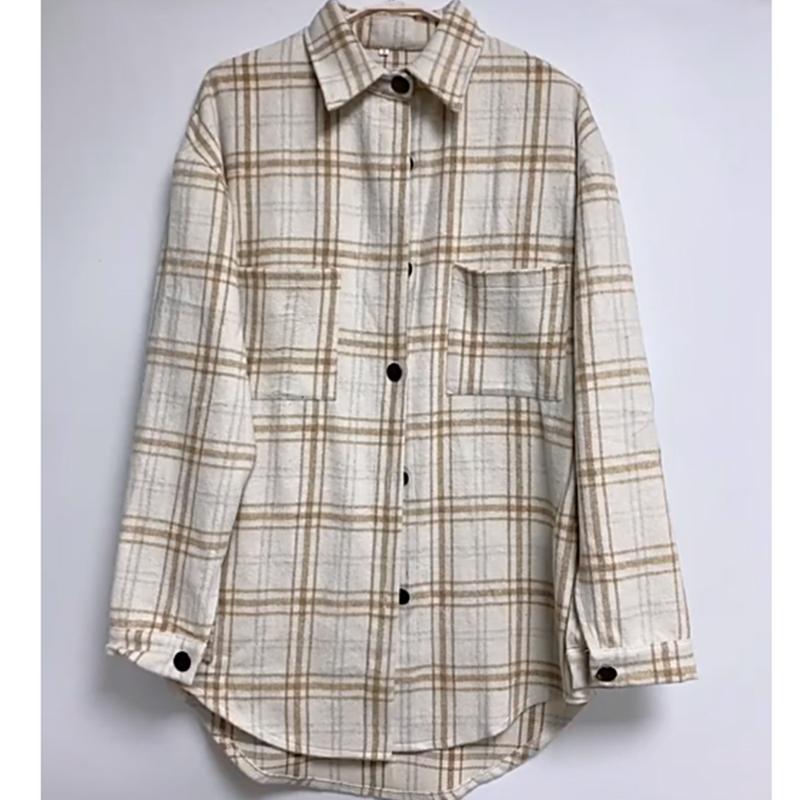 Camicia da donna autunnale Camicia di media lunghezza con risvolto ampio scozzese Comoda giacca da camicia casual