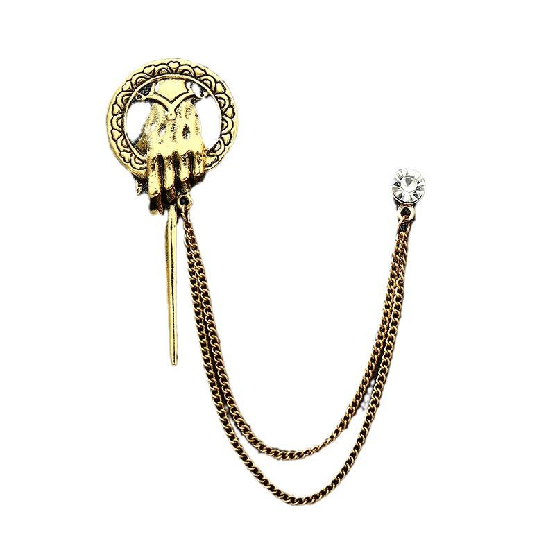 Men's Korean Style Eagle Guitar Brooch with Rhinestone Chain Badge