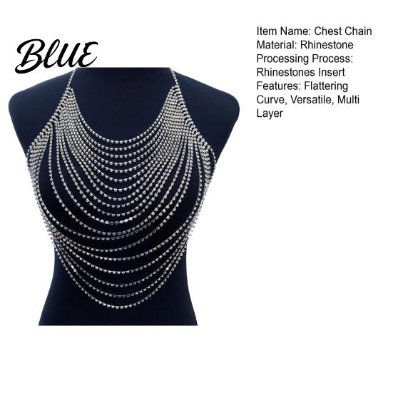 Women Body Chain Versatile Rhinestone Chest Multi Layer Design Lightweight
