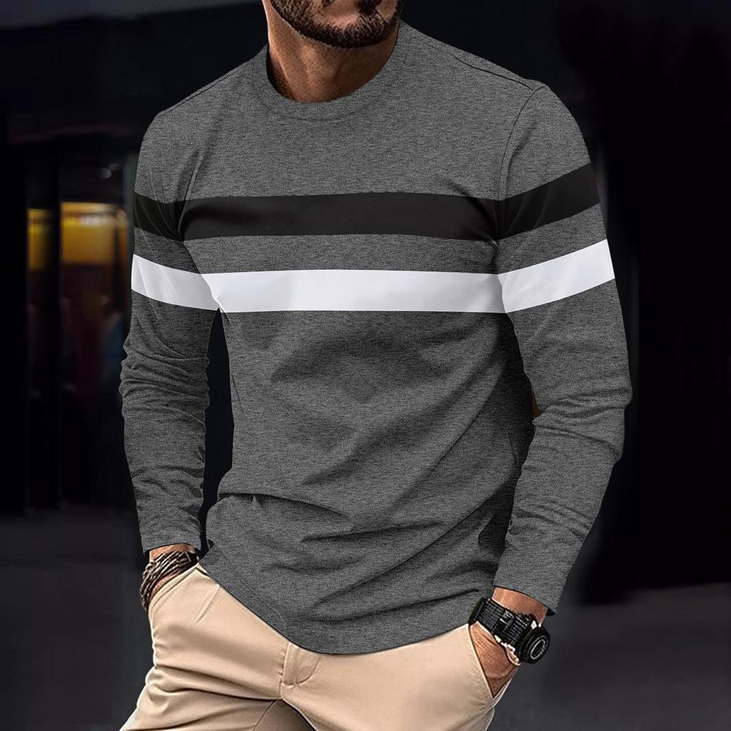 Men's Color Block Casual Round Neck Long Sleeve Sports T-shirt