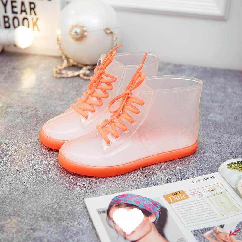Jelly transparent non-slip fashion waterproof shoes rain shoes rain boots rubber shoes overshoes velvet cotton water boots women's short tube adult su