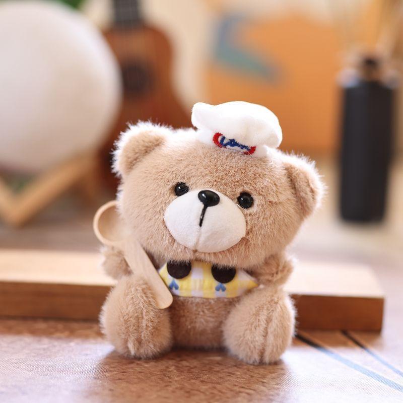 Plush Chef Bear Pendant Wearing Checkered Clothes And Carrying A Spoon Design