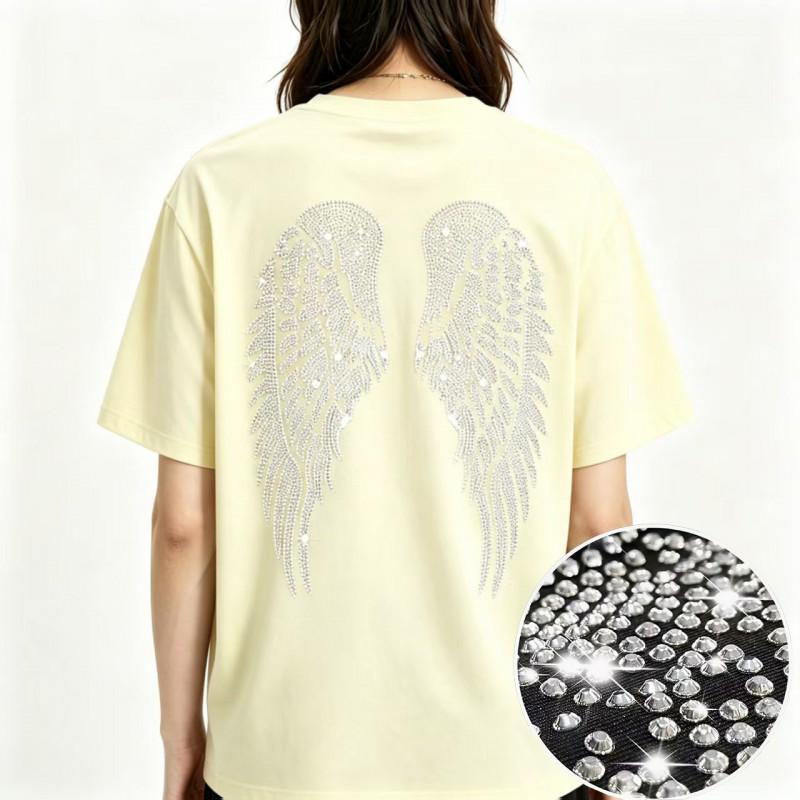 2026 Cotton T Shirt Men Women Short Sleeve Rhinestone Wings Casual Trendy Tee S-4XL