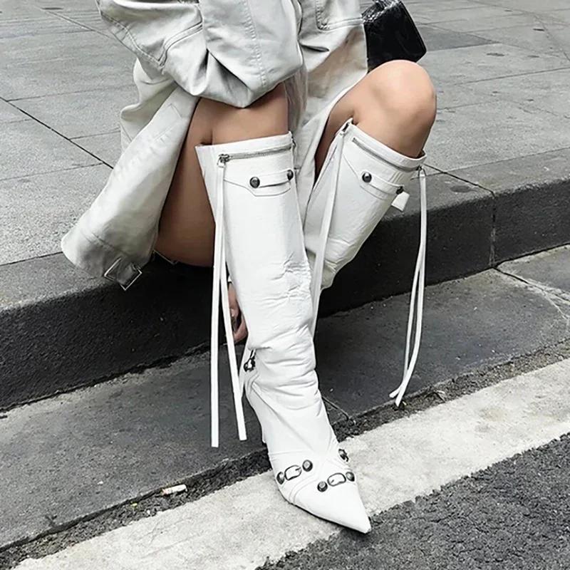 Fashion New Women Knight High Boots Fashion Tassels Side Zippers Ladies Elegant Pointed Toe Long Booties Women's Footwear