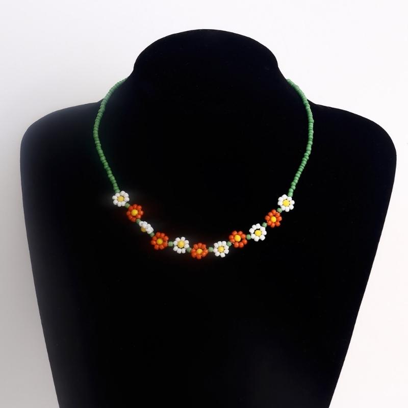 Korean Sweet Cool Resin Flower Charm Beaded Pendant Necklace for Women Girls Fashion Choker Necklace Party Jewelry Gift