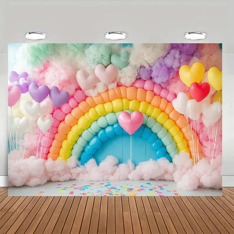 Banner Sfondo Festa a Tema Palloncini Pastello Arcobaleno Carino 2D